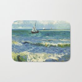 Seascape near Les Saintes-Maries-de-la-Mer (1888) by Vincent van Gogh  Bath Mat | Painting, Nature, Ship, Holiday, Vacation, Sea, Europe, Seascape, Gogh, Impressionism 