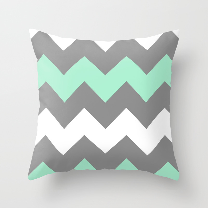 Mint White Grey Chevron Throw Pillow By Creativeangel Society6