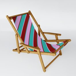 [ Thumbnail: Plum, Maroon & Light Sea Green Colored Pattern of Stripes Sling Chair ]