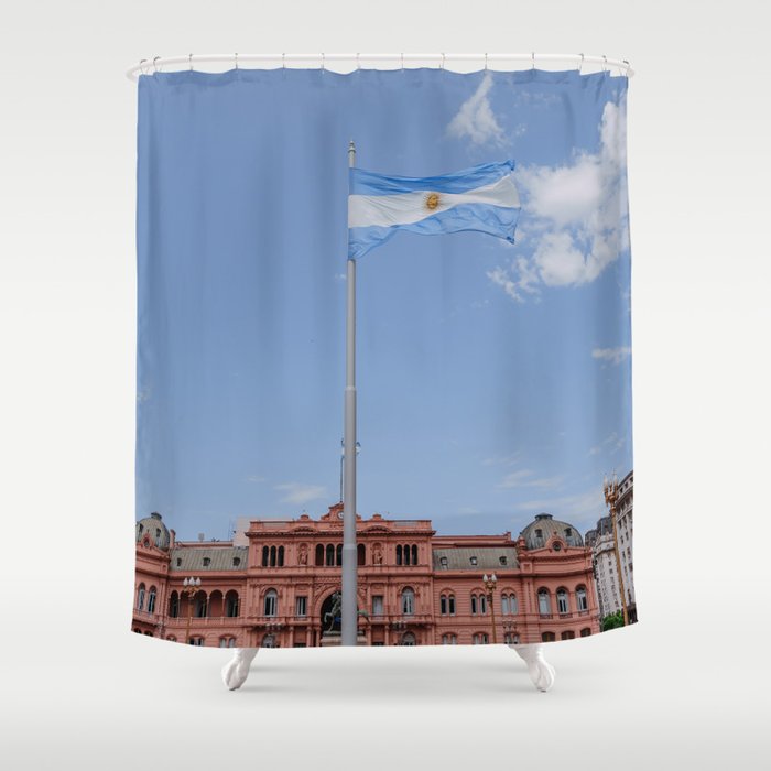 Argentina Photography - The Argentine Flag By The Government Building Shower Curtain