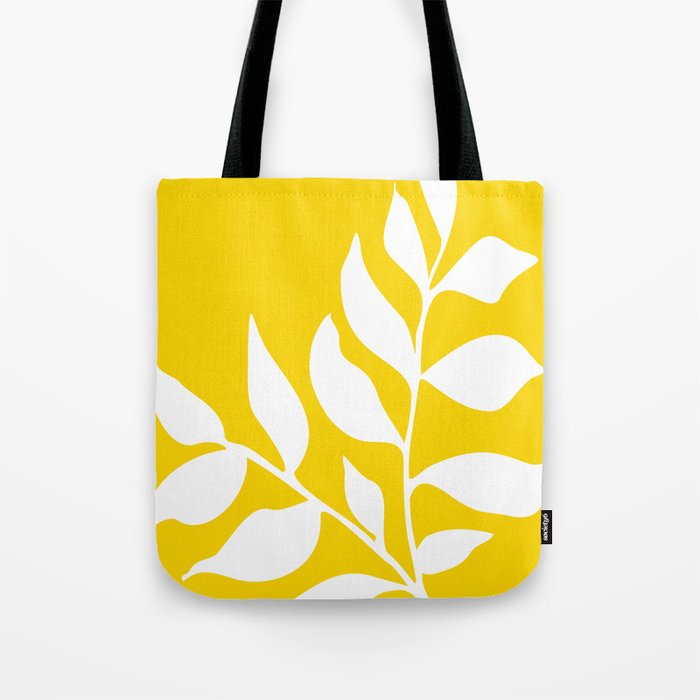 Leaf Silhouette / Yellow and White Tote Bag