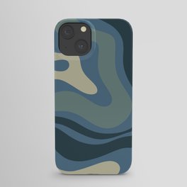 Modern Retro Liquid Swirl Abstract Pattern Square in Vintage Blue iPhone Case