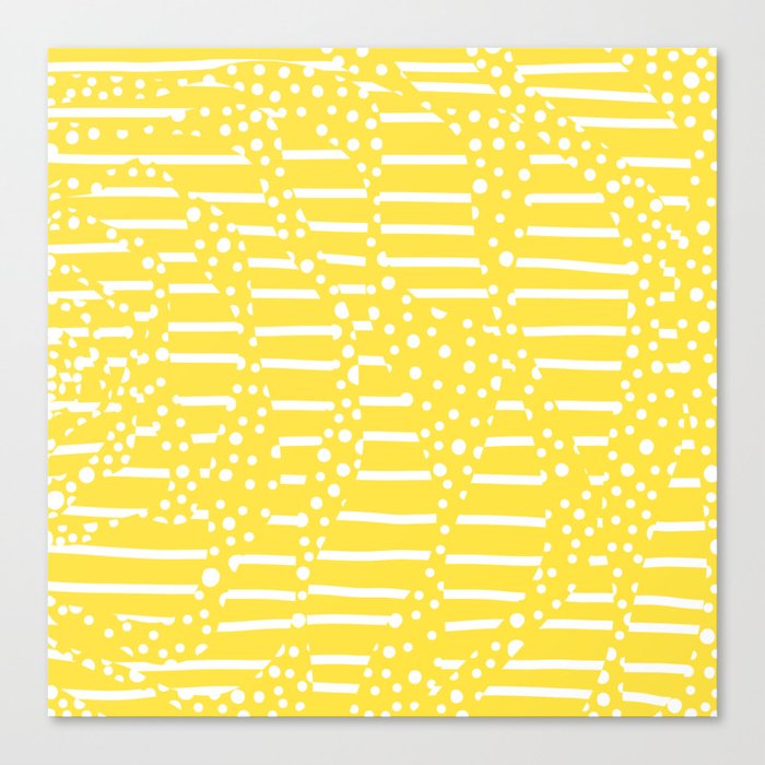Spots and Stripes 2 - Lemon Yellow and White Canvas Print