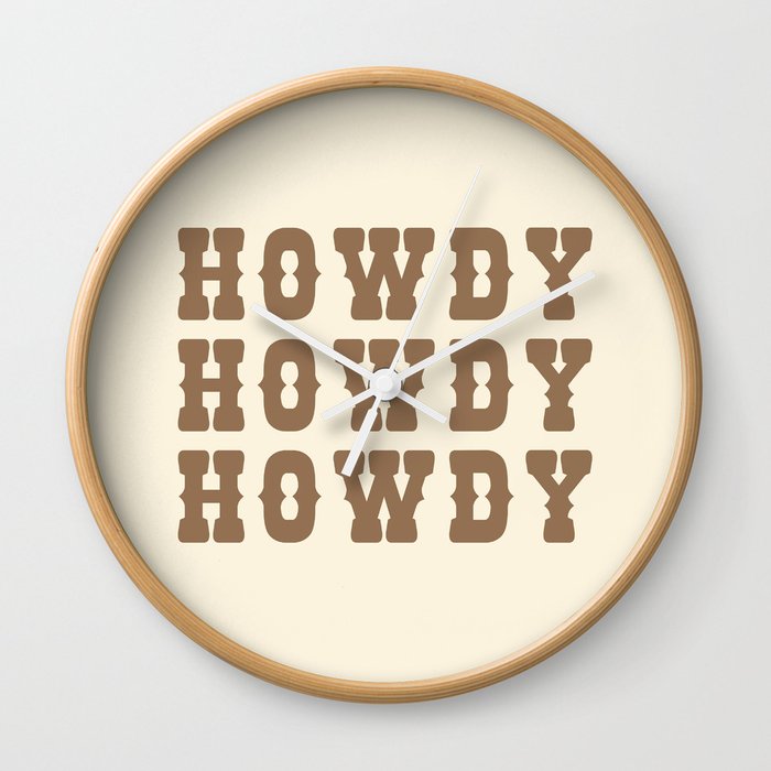 Beige and Brown Bold Howdy Print Wall Clock