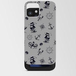 Light Grey And Blue Silhouettes Of Vintage Nautical Pattern iPhone Card Case