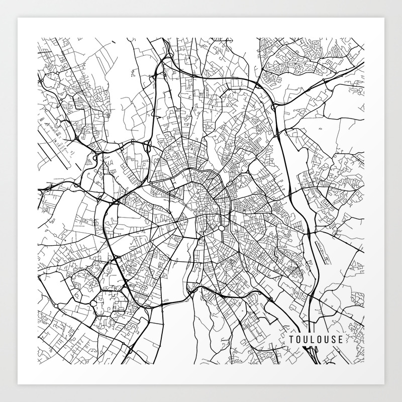 Toulouse Map France Black And White Art Print