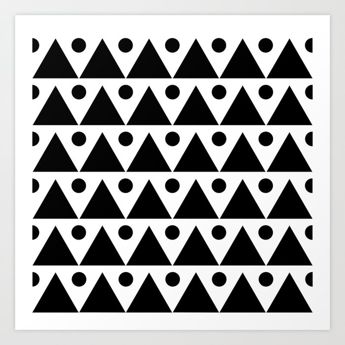 Dots & Triangles - Black & White Abstract Repeat Vector Pattern Art Print