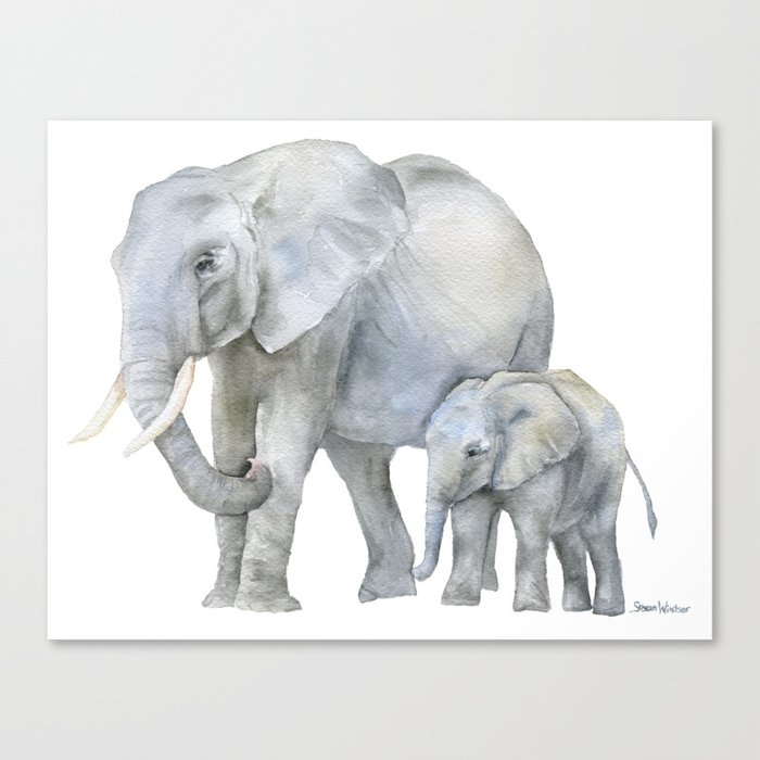 Mother And Baby Elephants Canvas Print By Susanwindsor Society6