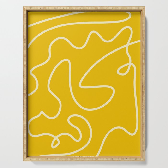 Warm Yellow Abstract Line Art Boho Serving Tray