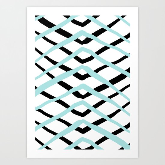 Pattern, turquoise and black Art Print