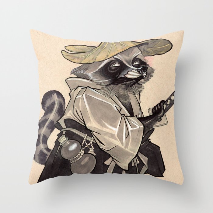 Samurai Raccoon Throw Pillow by Brian Dock Society6