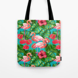 Flamingo birds and tropical garden          watercolor Tote Bag