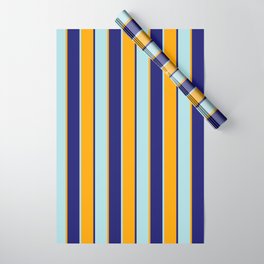 [ Thumbnail: Powder Blue, Midnight Blue, and Orange Colored Striped/Lined Pattern Wrapping Paper ]