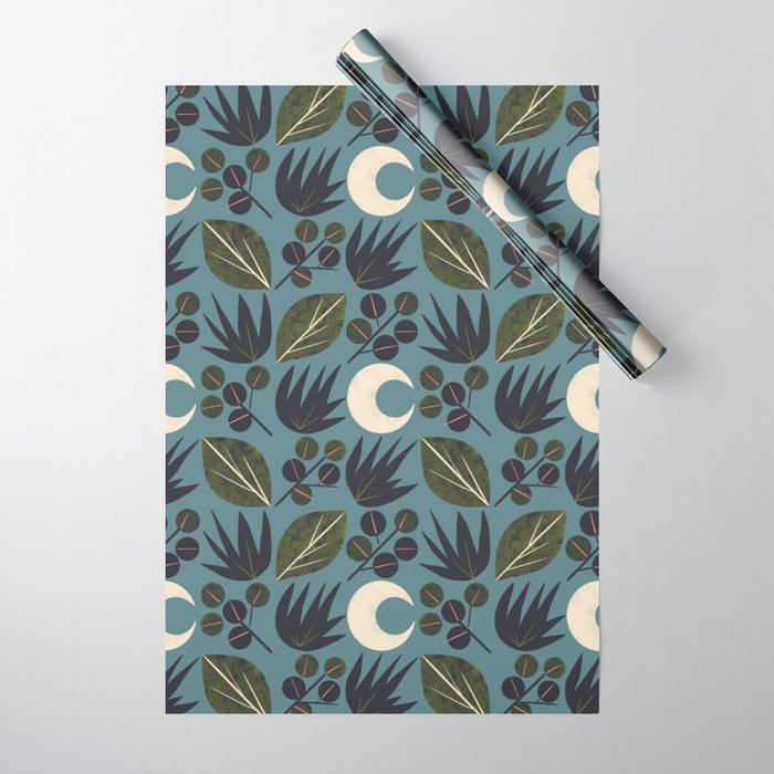Moonlit Leaves Grid Wrapping Paper