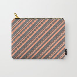 [ Thumbnail: Light Salmon & Dim Grey Colored Striped Pattern Carry-All Pouch ]