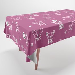 Magenta and White Hand Drawn Dog Puppy Pattern Tablecloth