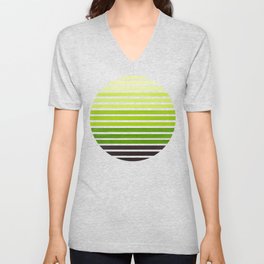 Sap Green Mid Century Modern Minimalist Scandinavian Colorful Stripes Geometric Pattern Round Circle V Neck T Shirt
