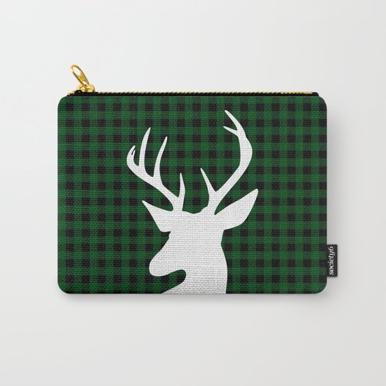 Elegant Green Plaid Deer Design Carry-All Pouch