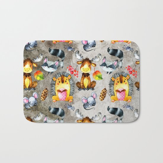 Woodland Animal Friends in forest -pattern for children Bath Mat