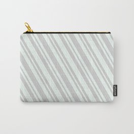 [ Thumbnail: Mint Cream and Light Gray Colored Stripes/Lines Pattern Carry-All Pouch ]