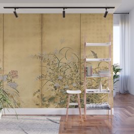 Japanese Edo Period Six-Panel Gold Leaf Screen - Spring and Autumn Flowers Wall Mural