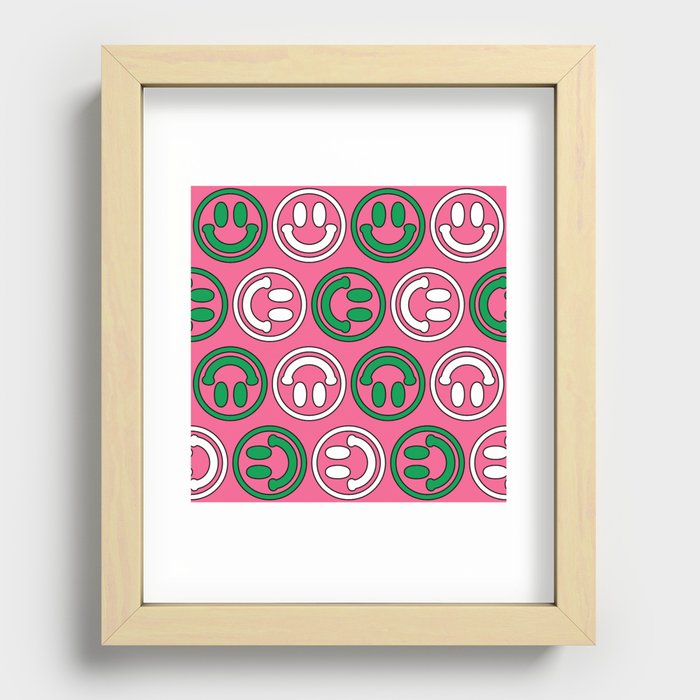 Green & Pink Smileys Pattern Recessed Framed Print