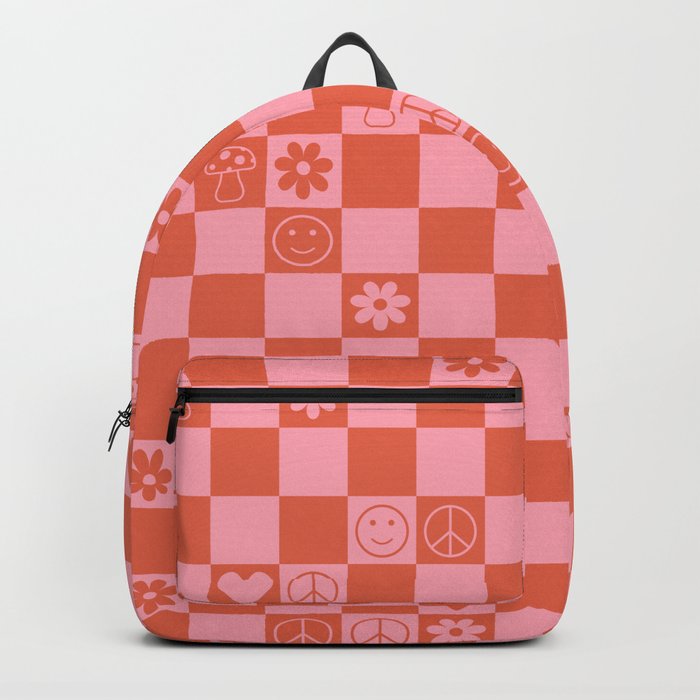 Happy Checkered pattern pink Backpack