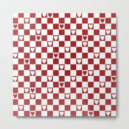 Checkered hearts red and white Metal Print
