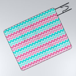 Turquoise Aqua Blue and Hot Pink Ombre Chevron Picnic Blanket