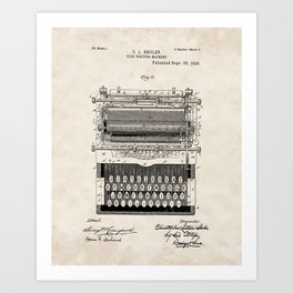 Typewriter Vintage Patent Hand Drawing Art Print
