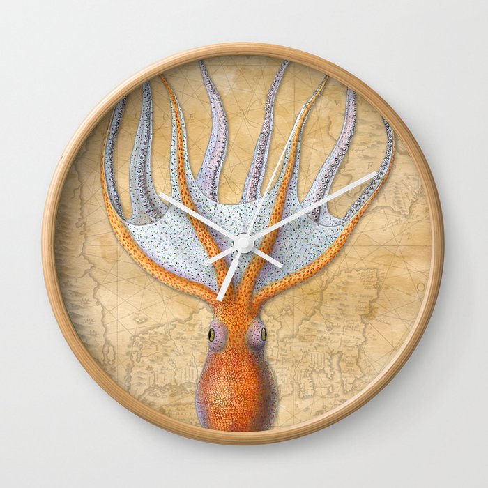 Octopus on a tea-stained background Wall Clock