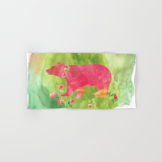 Bear with flowers - Animal watercolor illustration on #Society6 Hand & Bath Towel