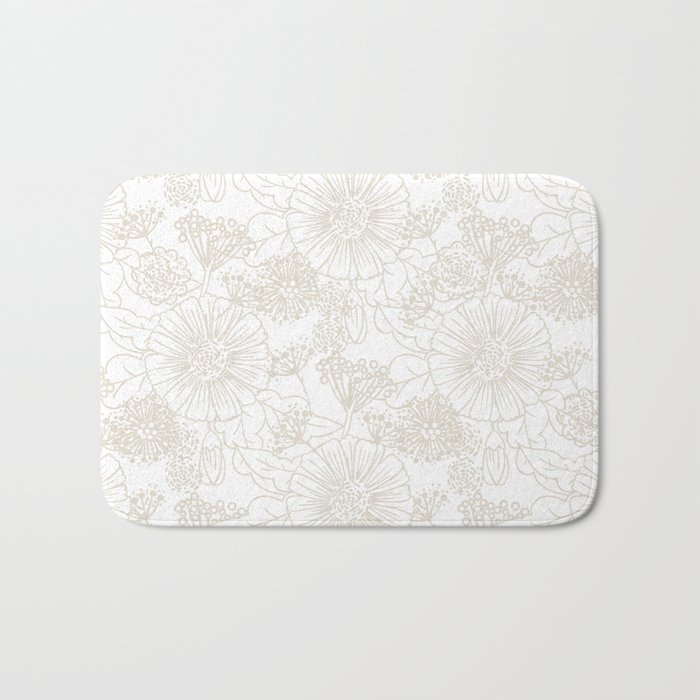 Light Beige and White Floral Pattern - Farrow & Ball 2022 Color School House White 291 Bath Mat