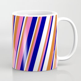 [ Thumbnail: Hot Pink, Dark Blue, White, and Chocolate Colored Lines Pattern Coffee Mug ]