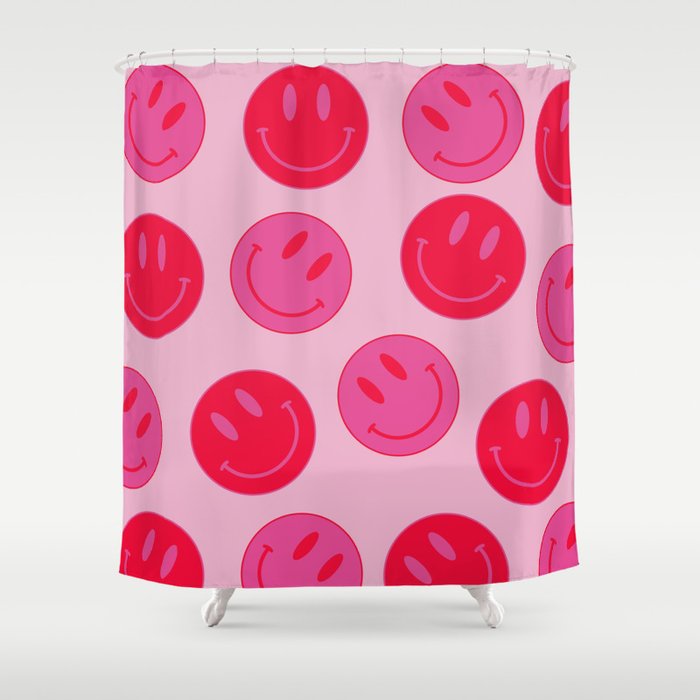 Large Pink and Red Vsco Smiley Face Pattern - Preppy Aesthetic Shower Curtain