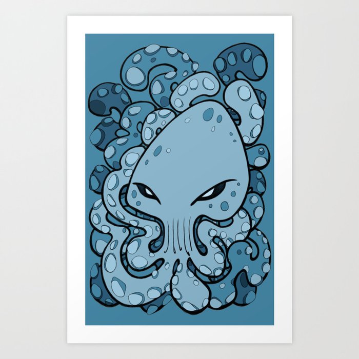 Octopus Squid Kraken Cthulhu Sea Creature , Sailor Blue Art Print by bignoseart