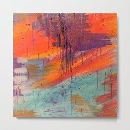 No. 10 Abstract  Metal Print | Abstract, Black, Drip, Splatter, Blue, Acrylic, Orange, Purple, Wash, Painting 