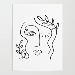 One line drawing Female portrait Minimalistic Abstract art Poster