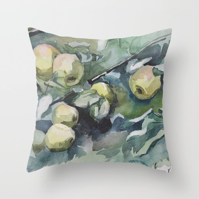 Watercolor ripe apples Throw Pillow