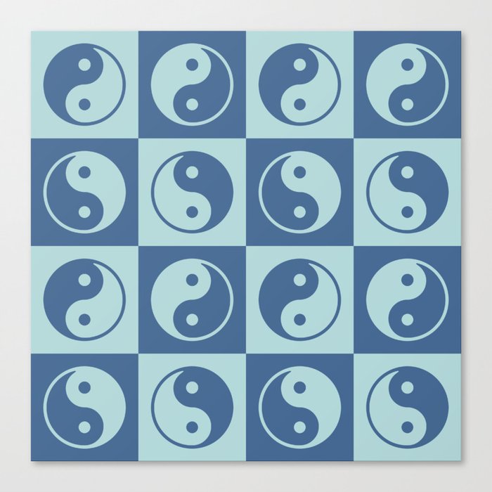 Checkered Yin Yang Pattern (Muted Blue Colors) Canvas Print