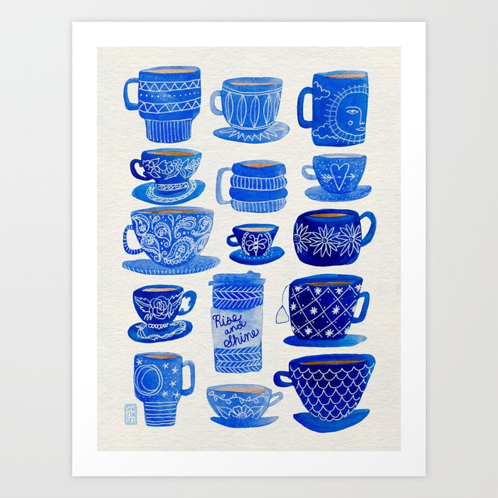 Blue Teacups and Mugs Art Print