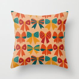 Vintage Cute Bows Pattern - Red & Teal Throw Pillow