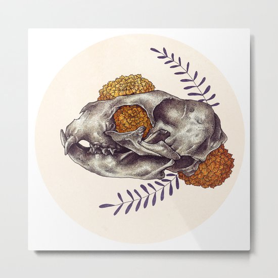 Inktober Cat Skull Metal Print