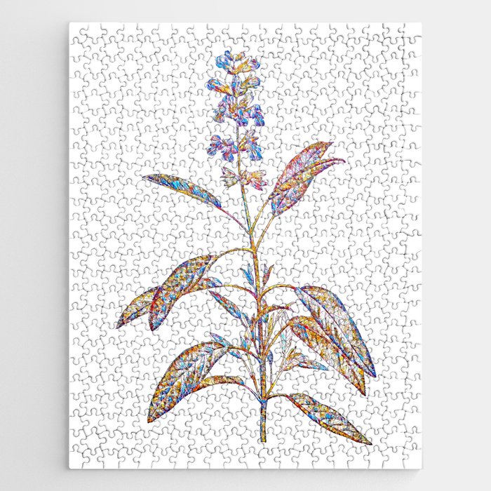 Floral Sage Plant Mosaic on White Jigsaw Puzzle