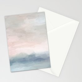 Atlantic Ocean Sunrise II - Blush Pink Mint Sky Baby Blue Abstract Sky, Water Clouds Painting Stationery Card