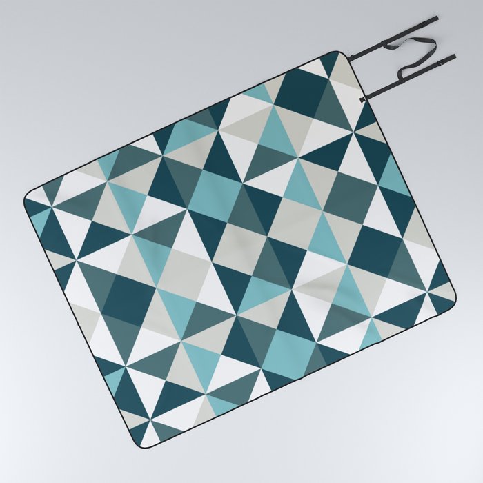 Geometrical gingham checked blue Picnic Blanket