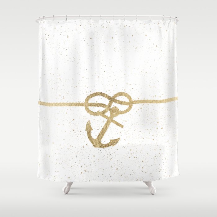 Elegant Faux Gold White Nautical Knot Anchor Watercolor Splatters Shower Curtain By Pink Water Society6 Elegant Faux Gold White Nautical Knot, Anchor Shower Curtain