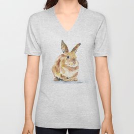 Bunny Rabbit Watercolor Painting - Woodland Animal Art V Neck T Shirt