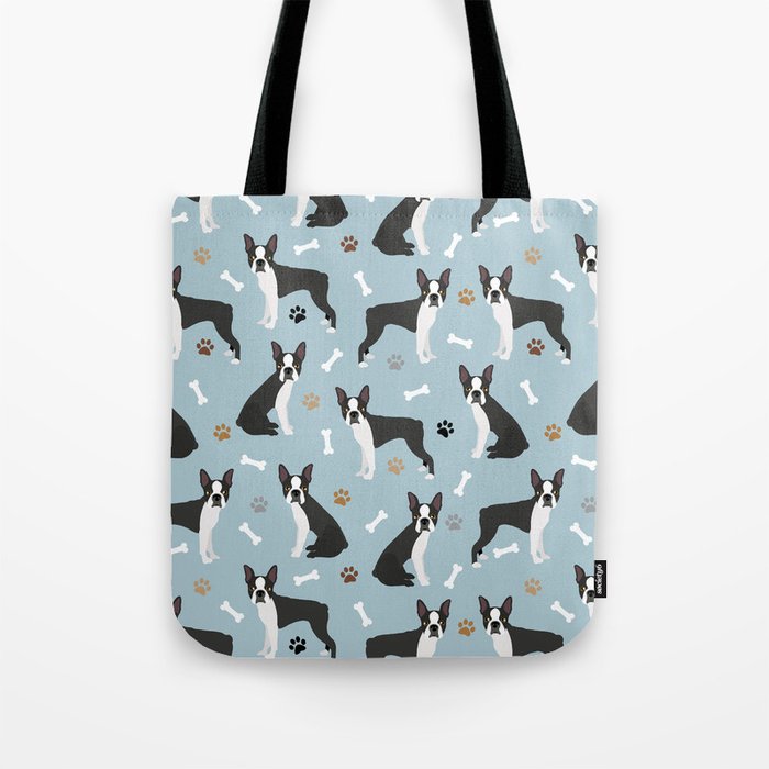 Boston Terrier Dogs Pattern Blue Tote Bag