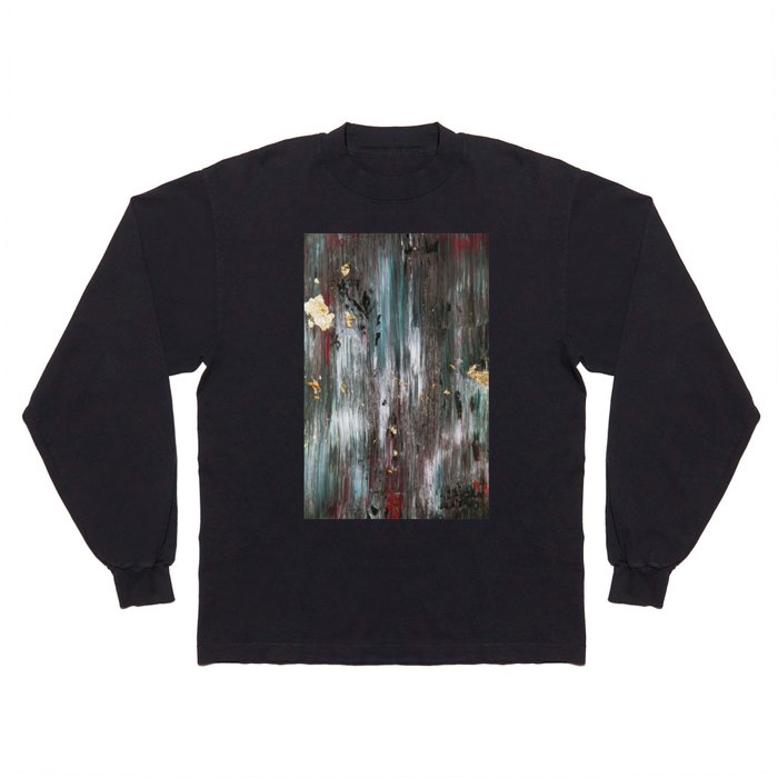 Brush Stroke Abstract Art Black and Red Long Sleeve T Shirt